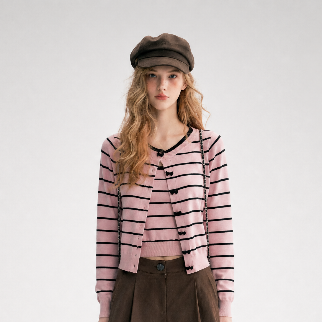 Striped Knit Cami Cardigan Set