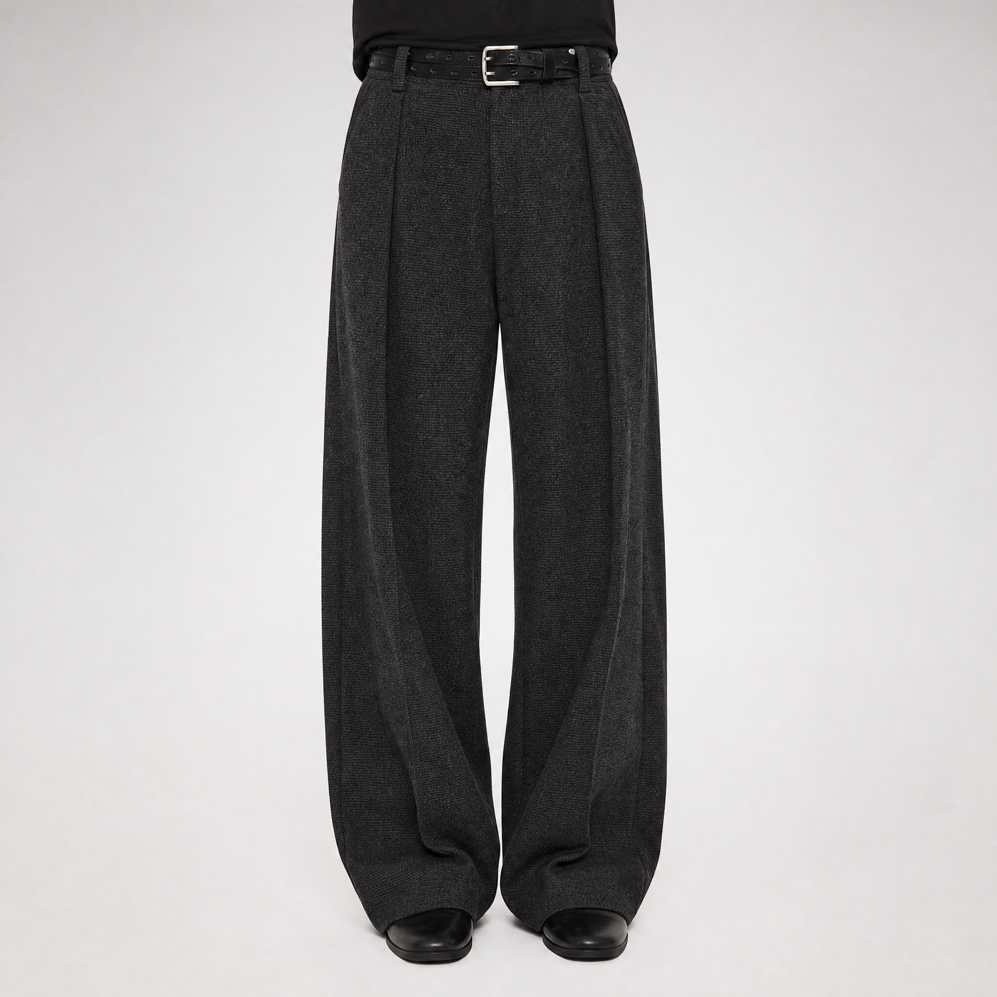 500G Houndstooth Pleated Wide-Leg Pants