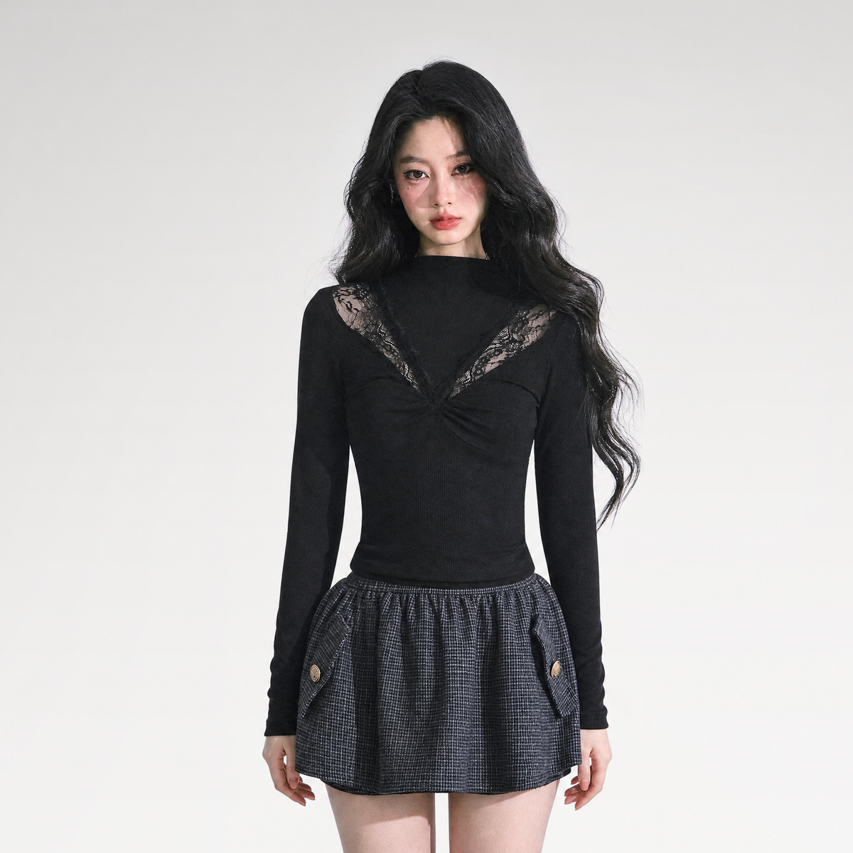 Lace Ruched Slim Fit Top