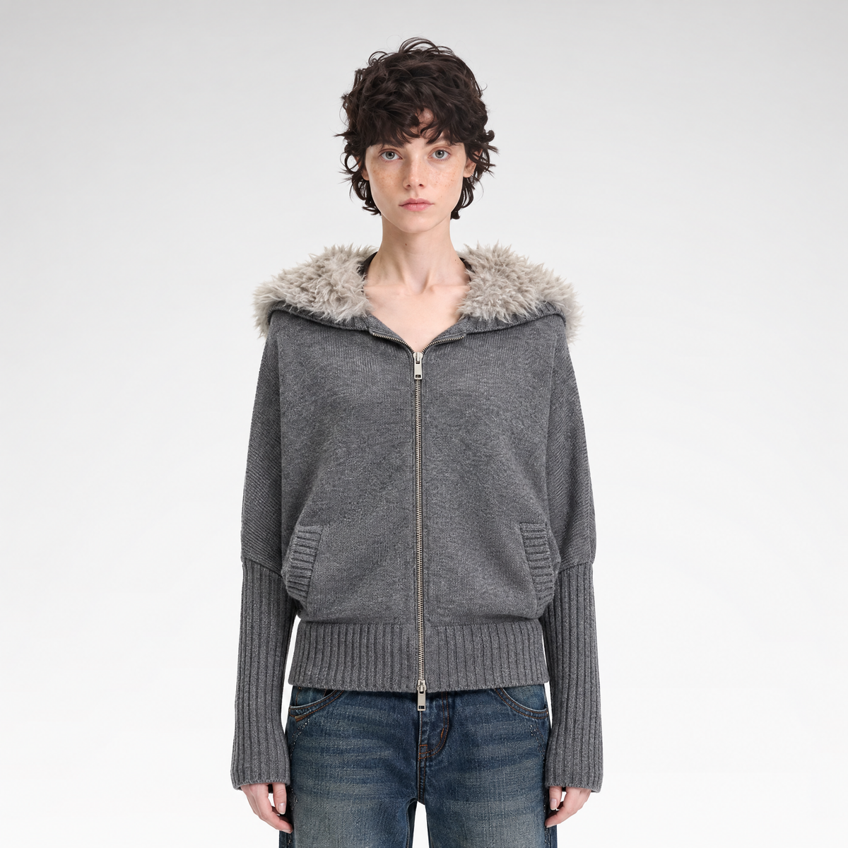 Textured Batwing Hooded Cardigan