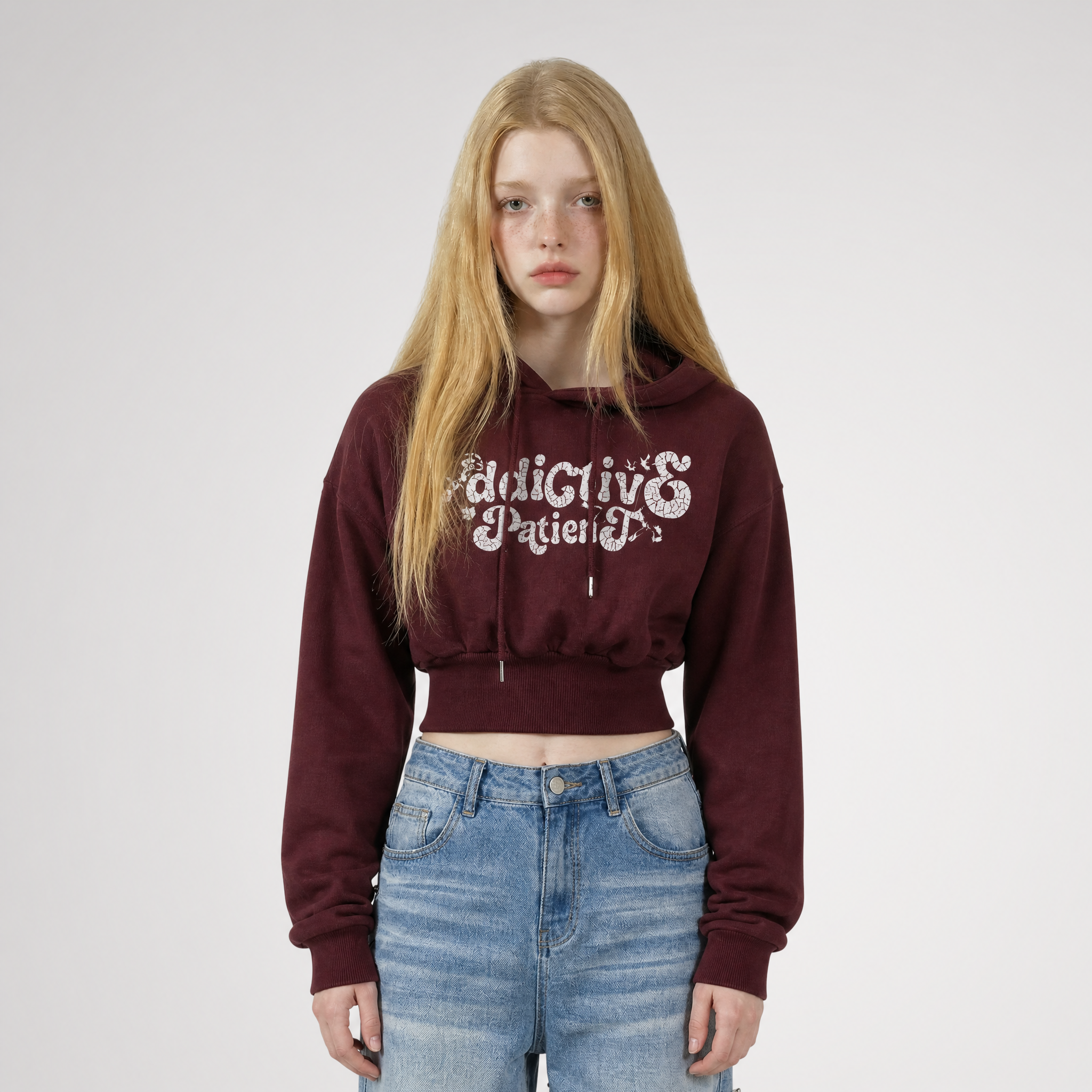 Graphic Cropped Cinched Hoodie
