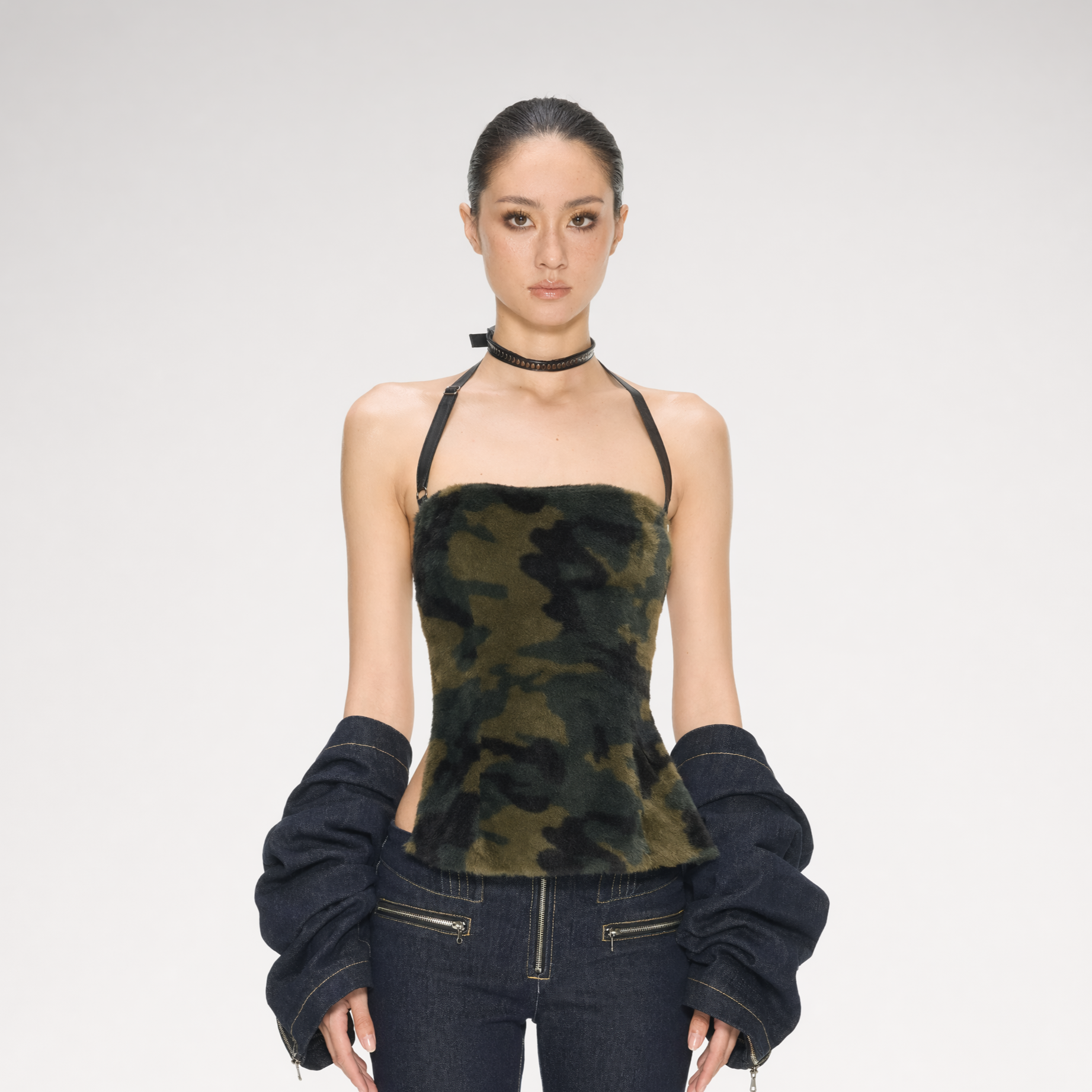 Camouflage Faux Fur Top