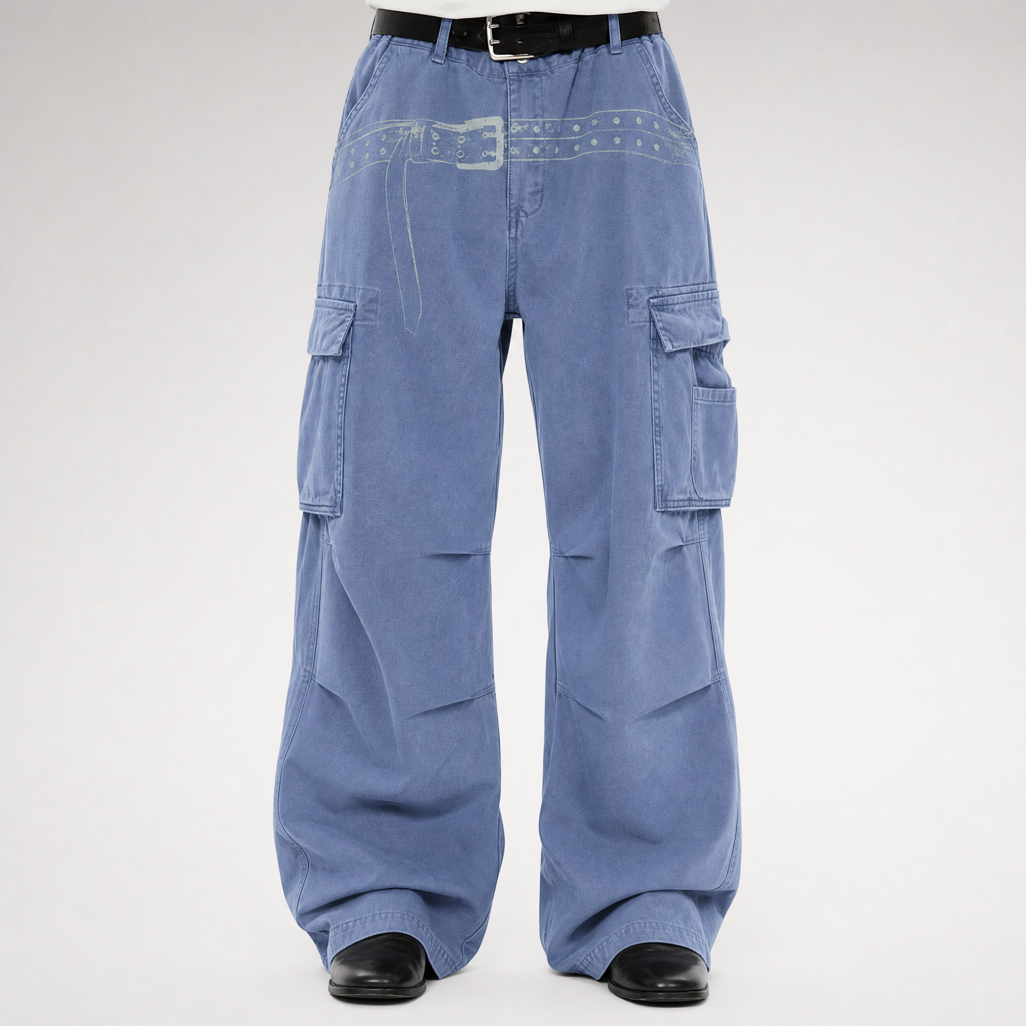 Washed Distressed Wide-Leg Cargo Pants