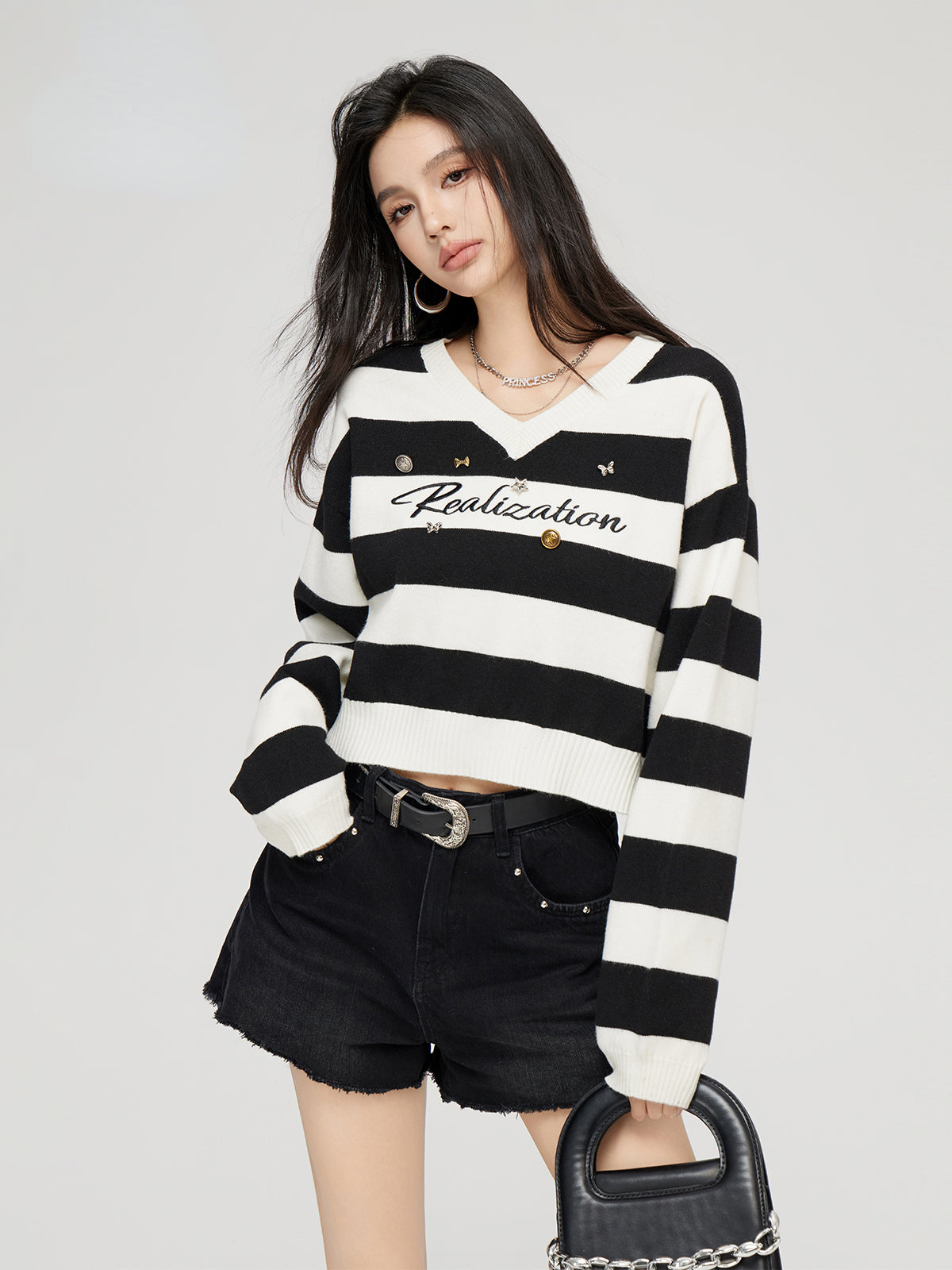 Long-sleeve striped cropped T-shirt, JJXX