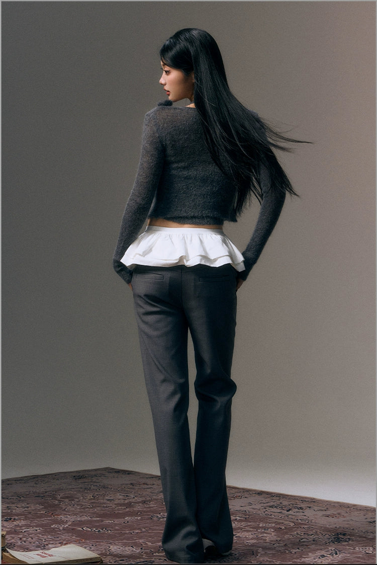 Gray & Purple Rose Wool Knitted Sweater & Vest Set - CHINASQUAD