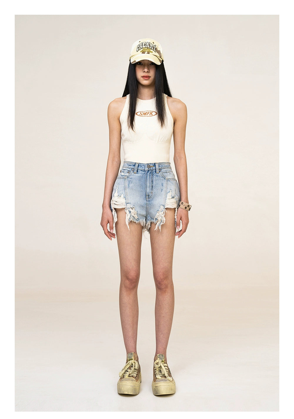 Blue Denim Frayed Distressed Shorts - CHINASQUAD