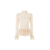 Ruffled Turtleneck Laced Sheer Blouse - CHINASQUAD