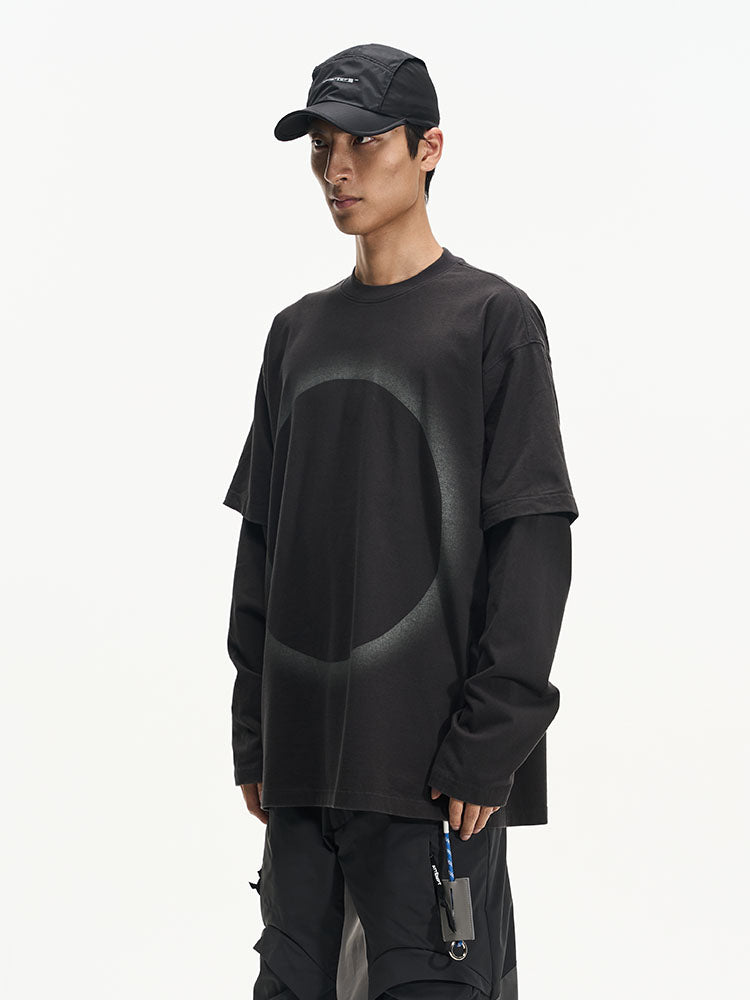 SS23 Double Logo Geometric Print Fake Two Pieces T-Shirt - CHINASQUAD