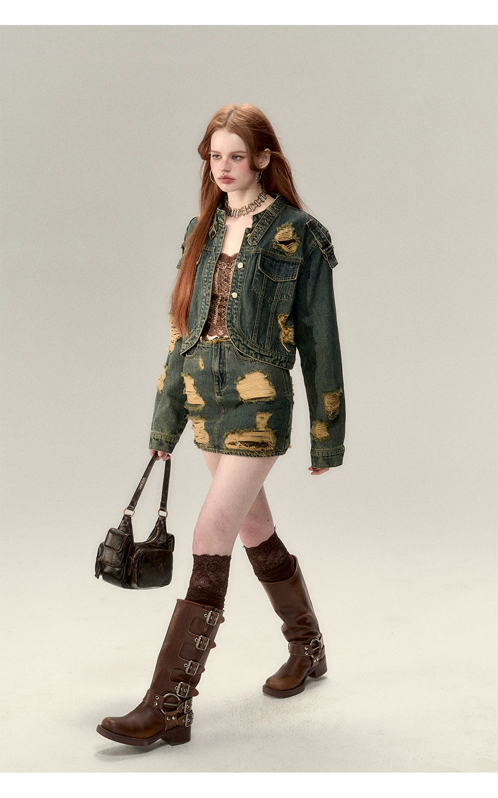 Double-Layer Distressed Denim Jacket - CHINASQUAD