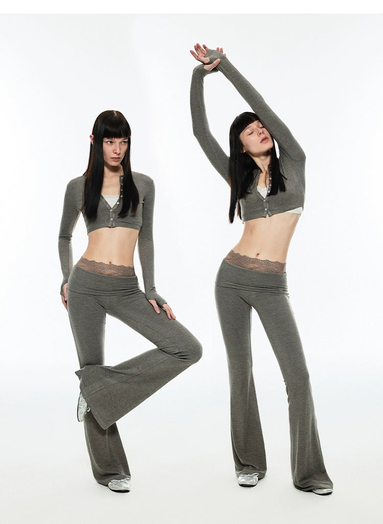 Crewneck Short Cardigan & Flared Pants Set - CHINASQUAD