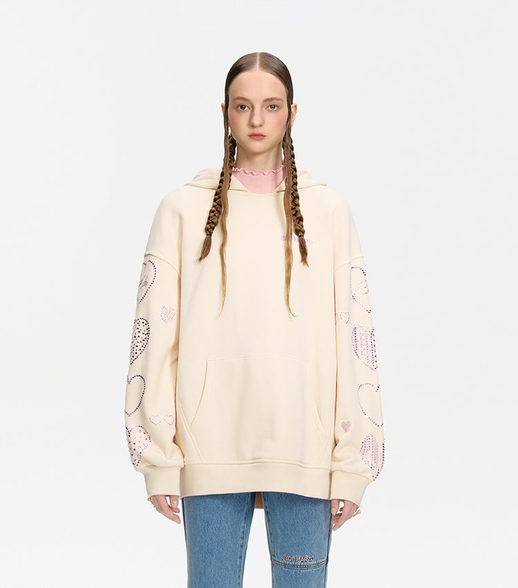 Doozoo Rhinestone Heart Hoodie - CHINASQUAD