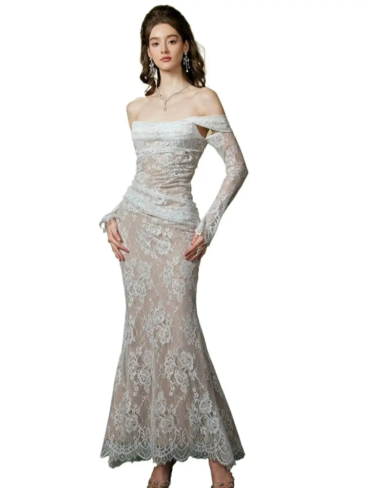 SHEER LUCK Ariel Luxury Lace Fishtail Dress