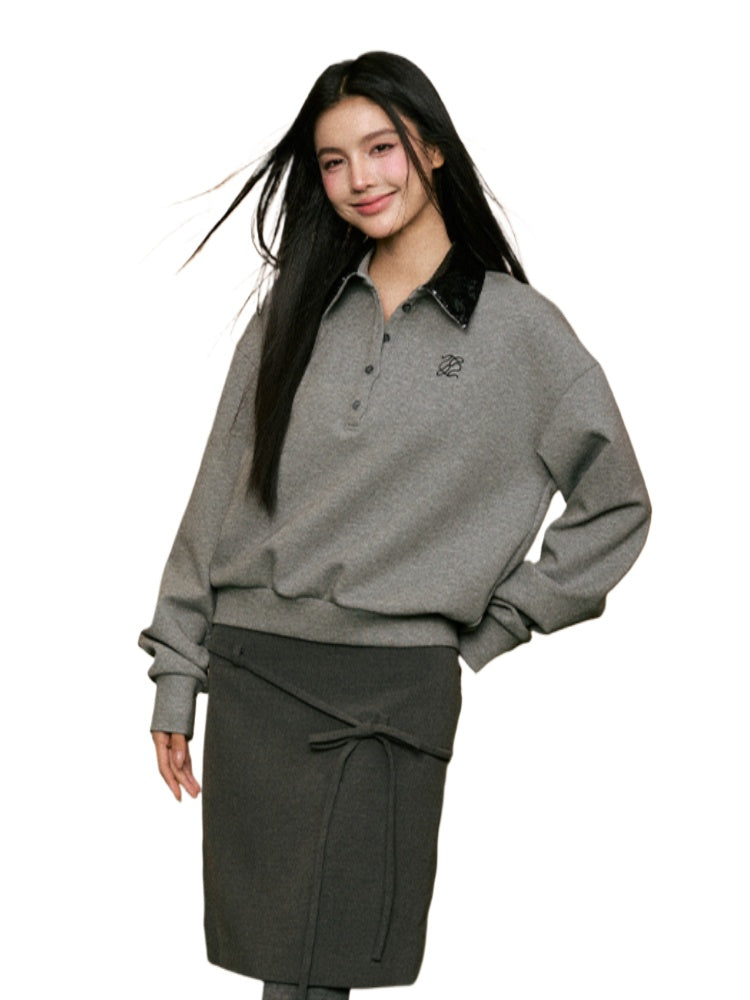 AGAM STUDIO Sequin Collar Polo Sweatshirt