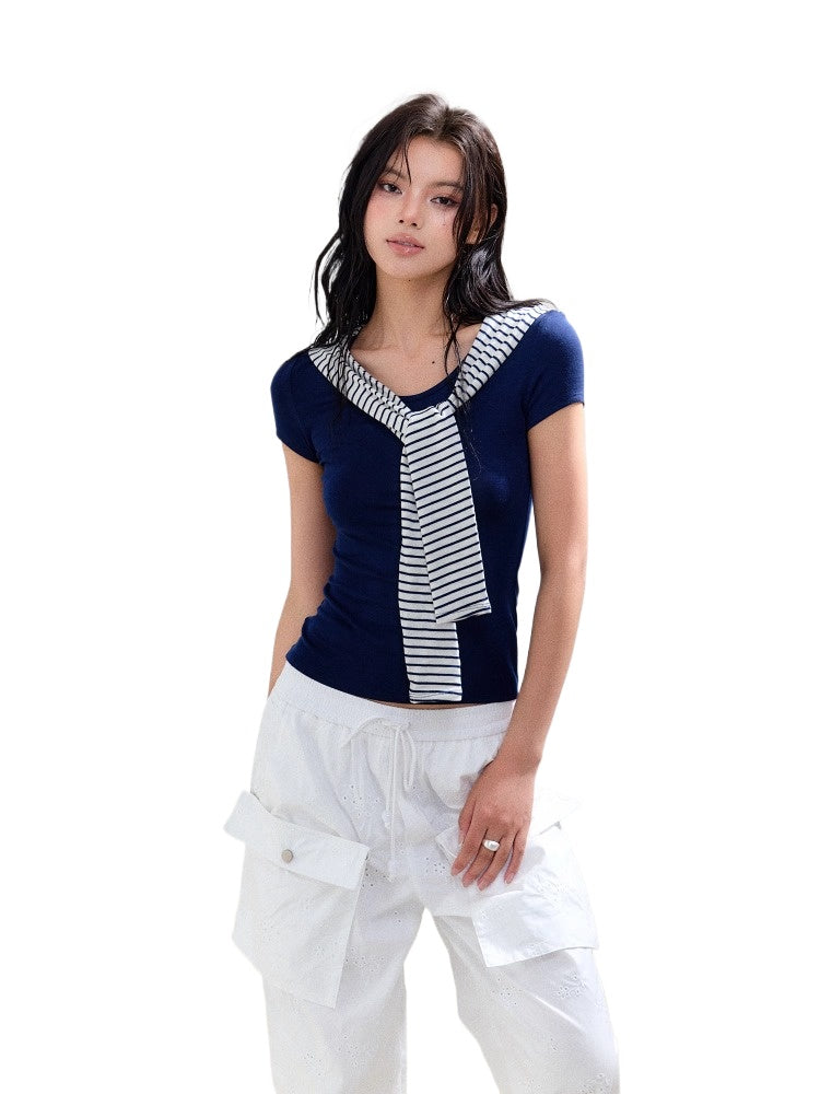 AGAM STUDIO Sailor Collar Waist Tee