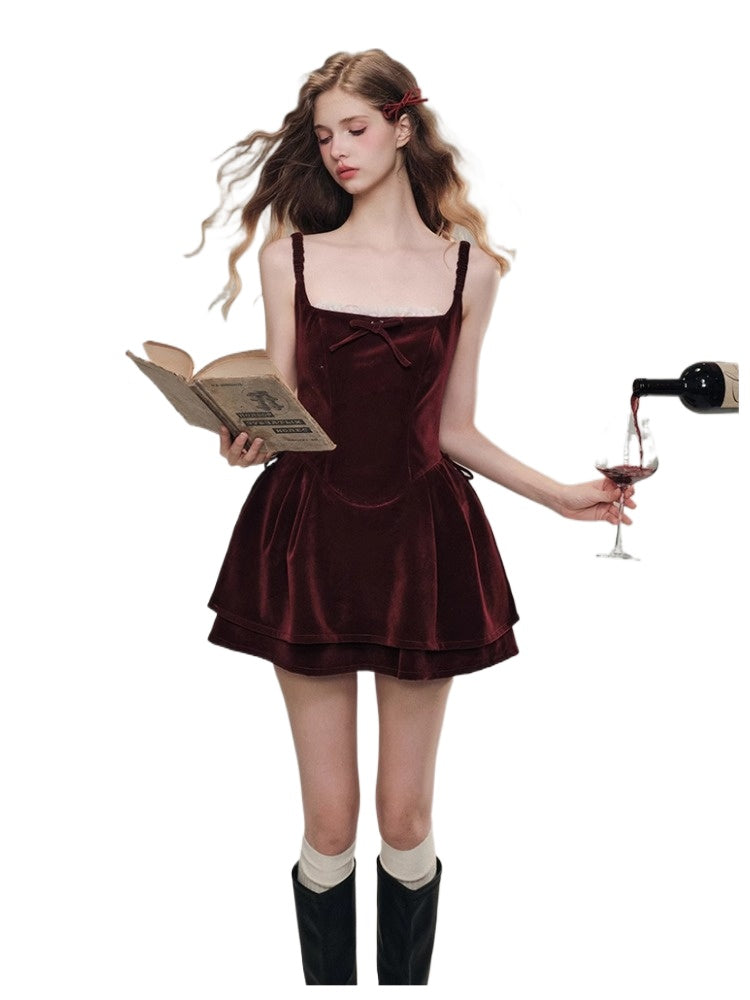 Velvet Lace Waist Straps Dress