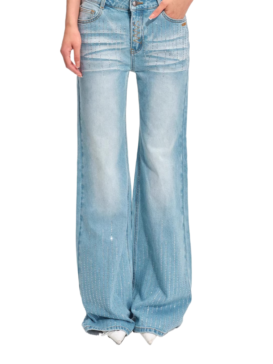 Low-Rise Straight-Leg Washed Denim Jeans