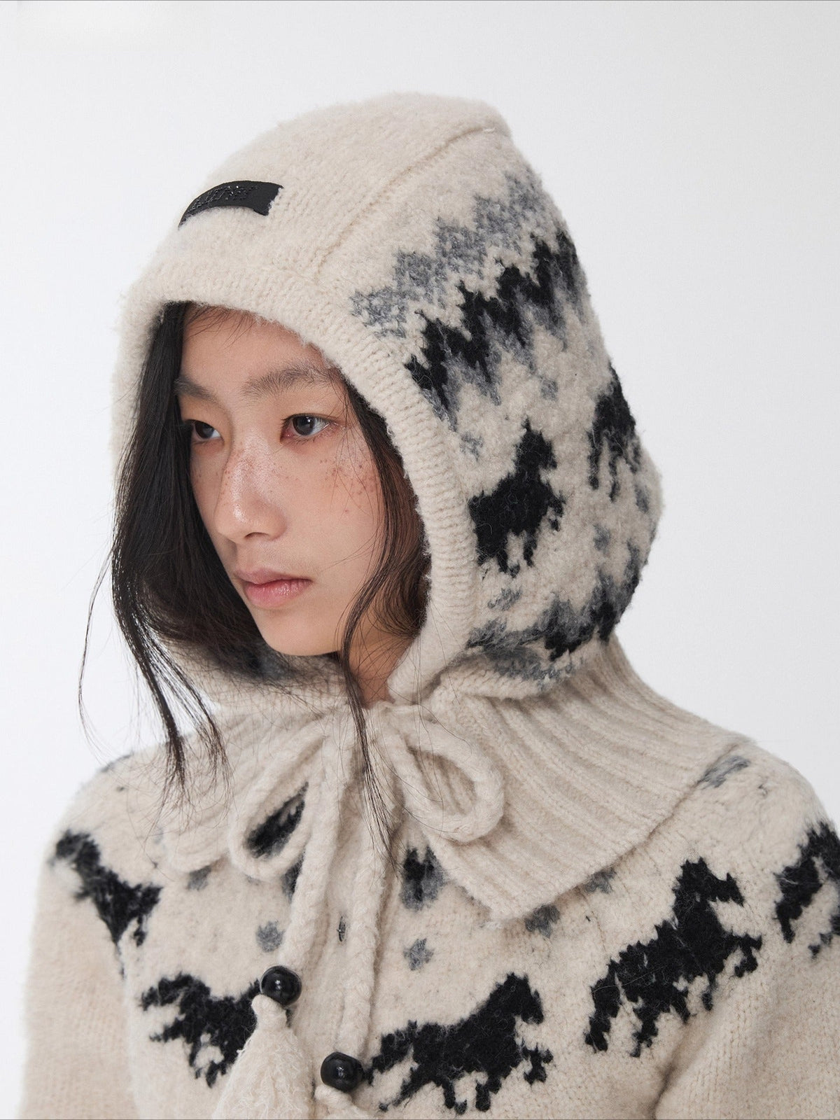 1JINN STUDIO Fair Isle Pony Jacquard Knit Balaclava Hat