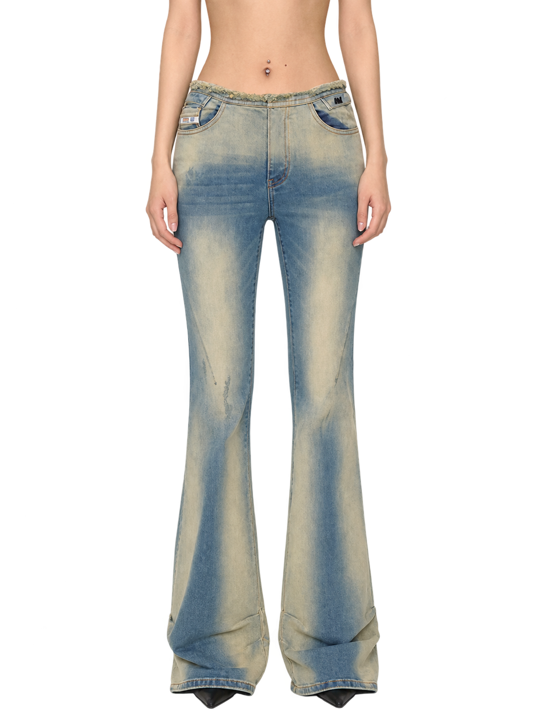 NAWS Heavy Washed High-Stretch Flared Jeans
