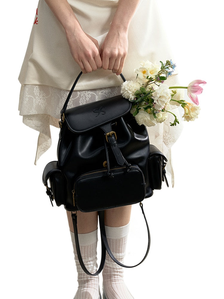 SUNSET PARK Black PU Leather Backpack