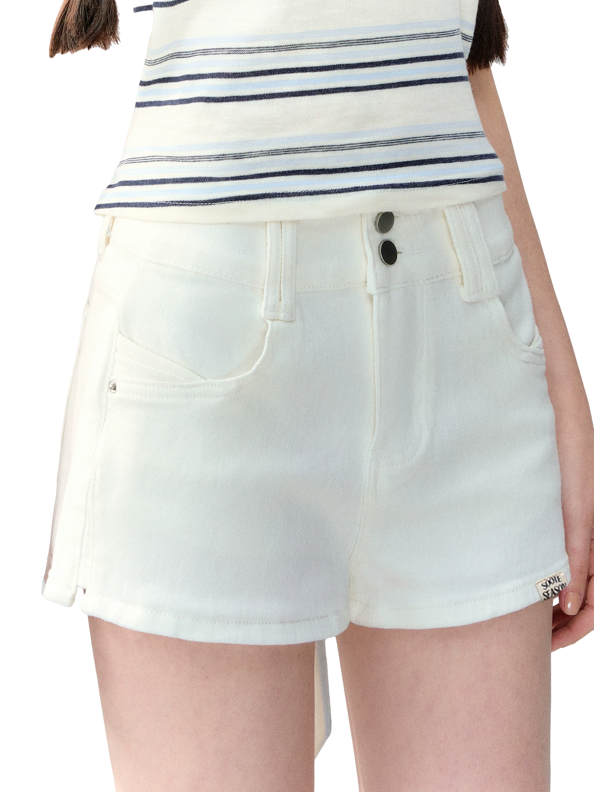 Soote Season White Korean Casual High-Waist Denim Shorts