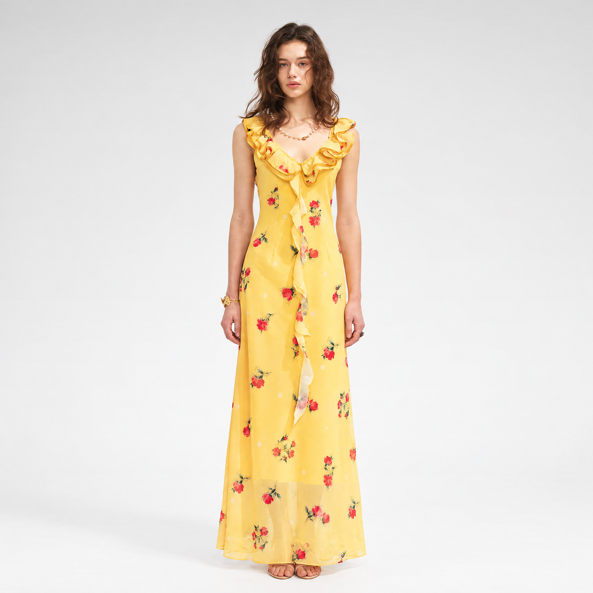 Floral Ruffle Reversible Maxi Dress