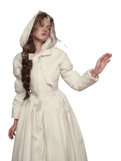 French Tailored Cinched-Waist Long Down Coat