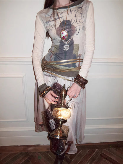 Layered-Effect Graphic Long-Sleeve T-Shirt