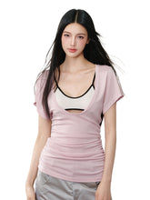 Color-Block Real Two-Piece U-Neck T-Shirt - CHINASQUAD