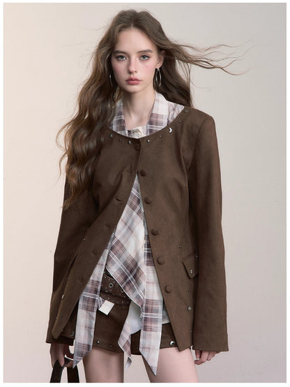 Rivet Suede-Like Waist-Defined Jacket