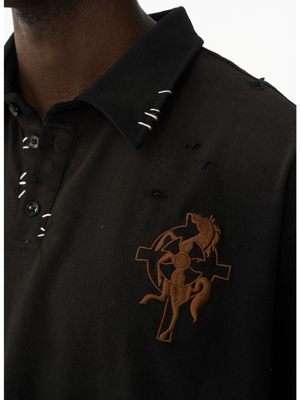 Washed Vintage Embroidered Knit Polo Shirt