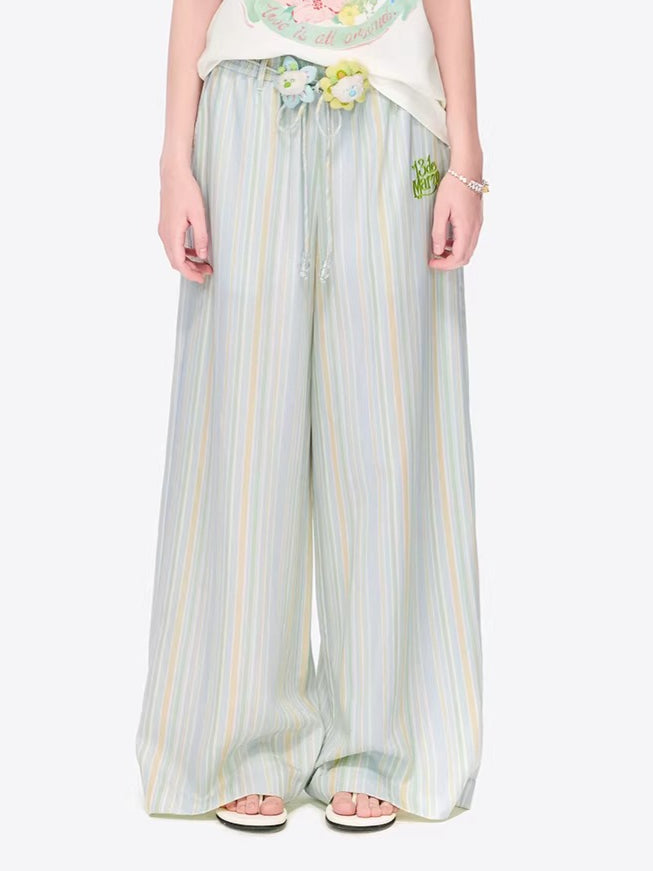 Striped Lyocell Linen Wide-Leg Trousers