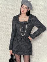 Gray Square Neck Fringed Jacket & Skirt Set - CHINASQUAD