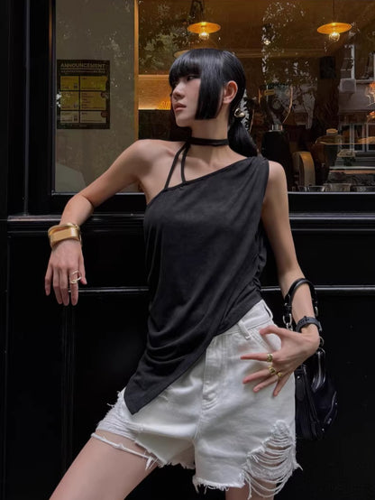 Raw-Hem A-Line Denim Shorts