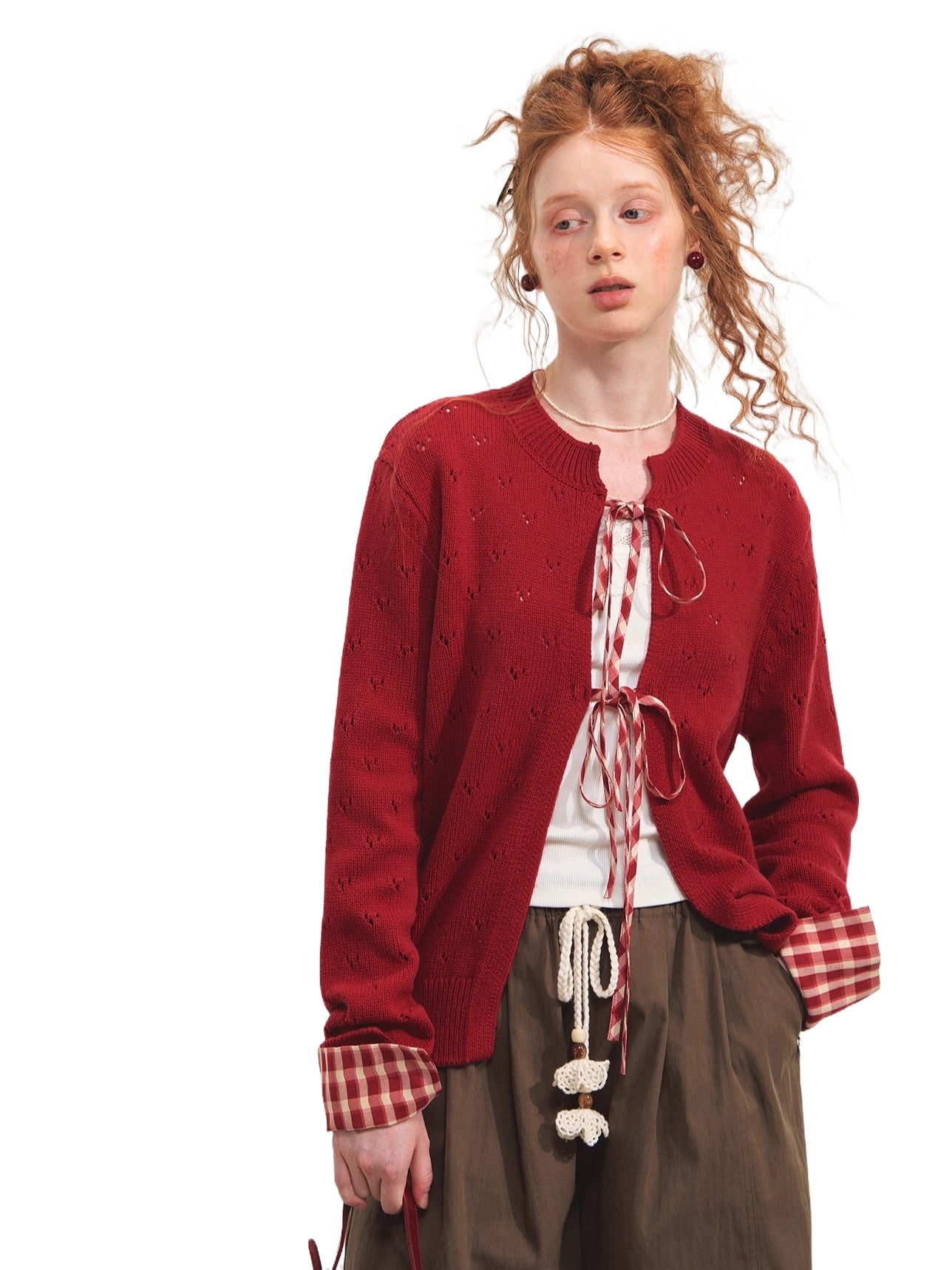 Vintage Plaid Tie-Front Cardigan