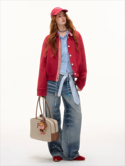 Miu-Style Plaid Patchwork Jacket