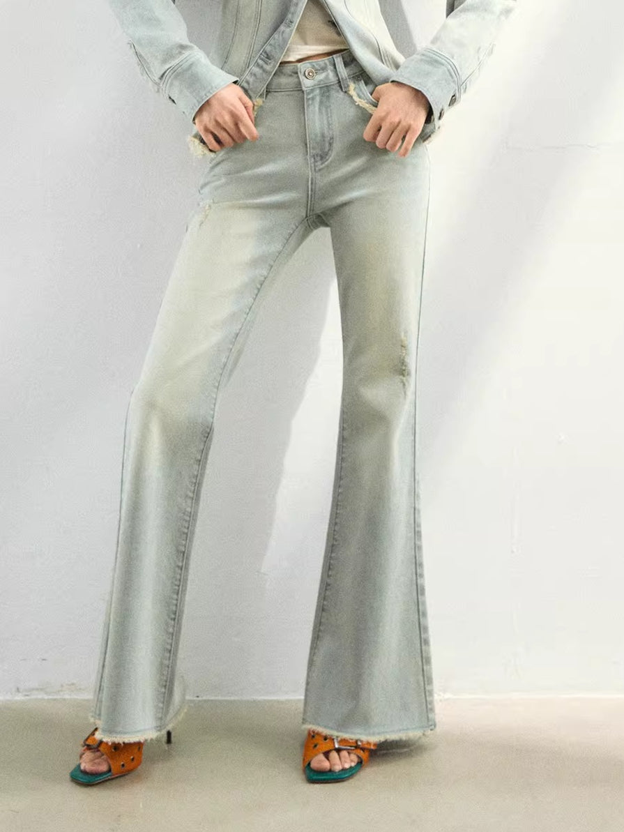 Raw-Edge Slim Flared Denim Jeans