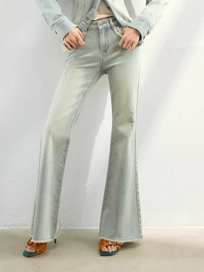 Raw-Edge Slim Flared Denim Jeans