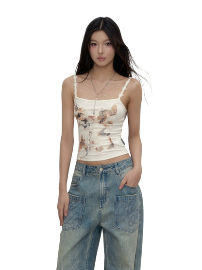 Off-white Lace Panel Camisole