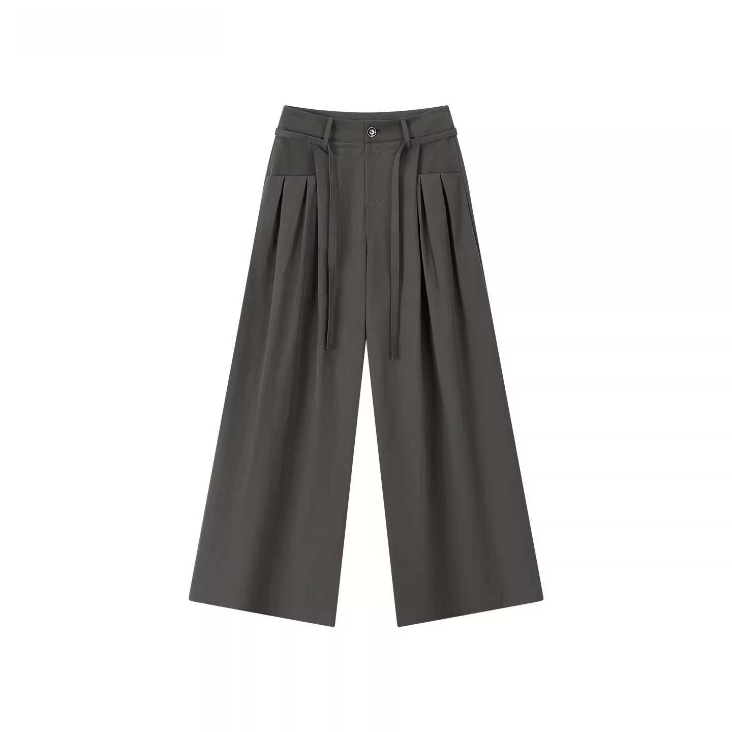 High-Waisted Relaxed Pleated Straight Pants