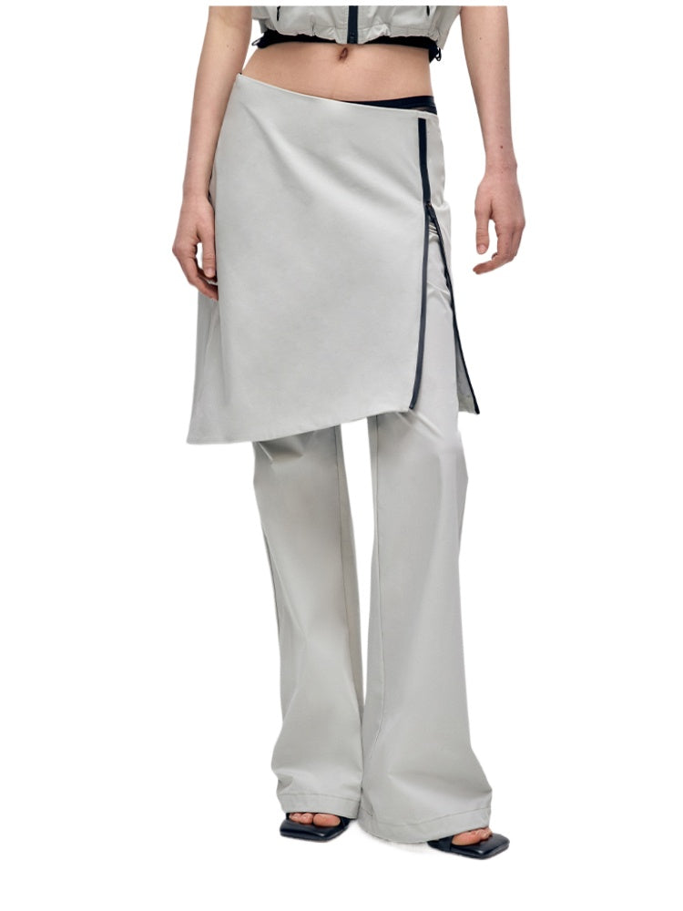 Color Blocking Fake Two-piece Zipper Slightly Flared Skirt