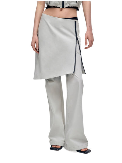 Color Blocking Fake Two-piece Zipper Slightly Flared Skirt