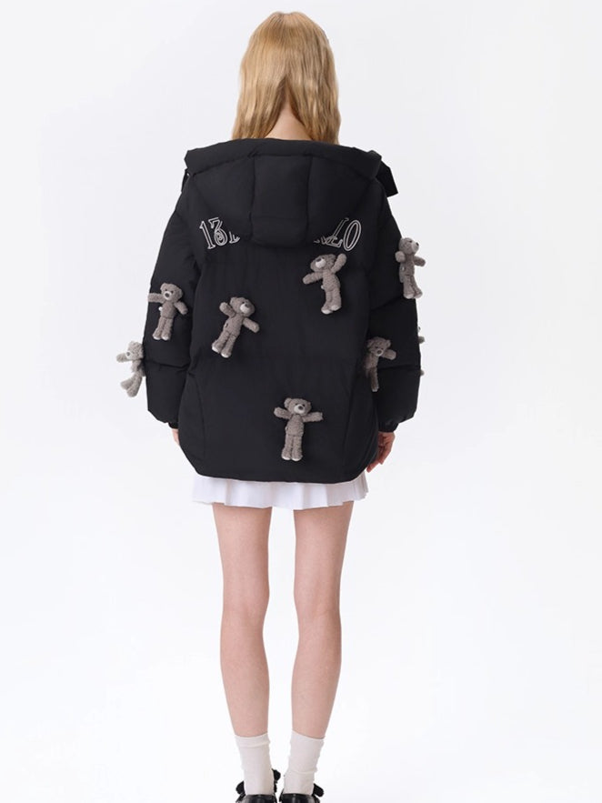 Allover Teddy Hooded Down Jacket