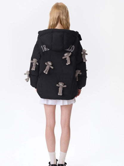 Allover Teddy Hooded Down Jacket