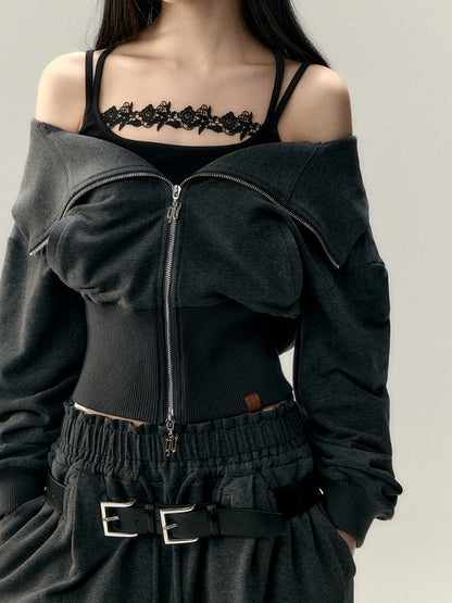 Convertible Oversized Collar Short Jacket