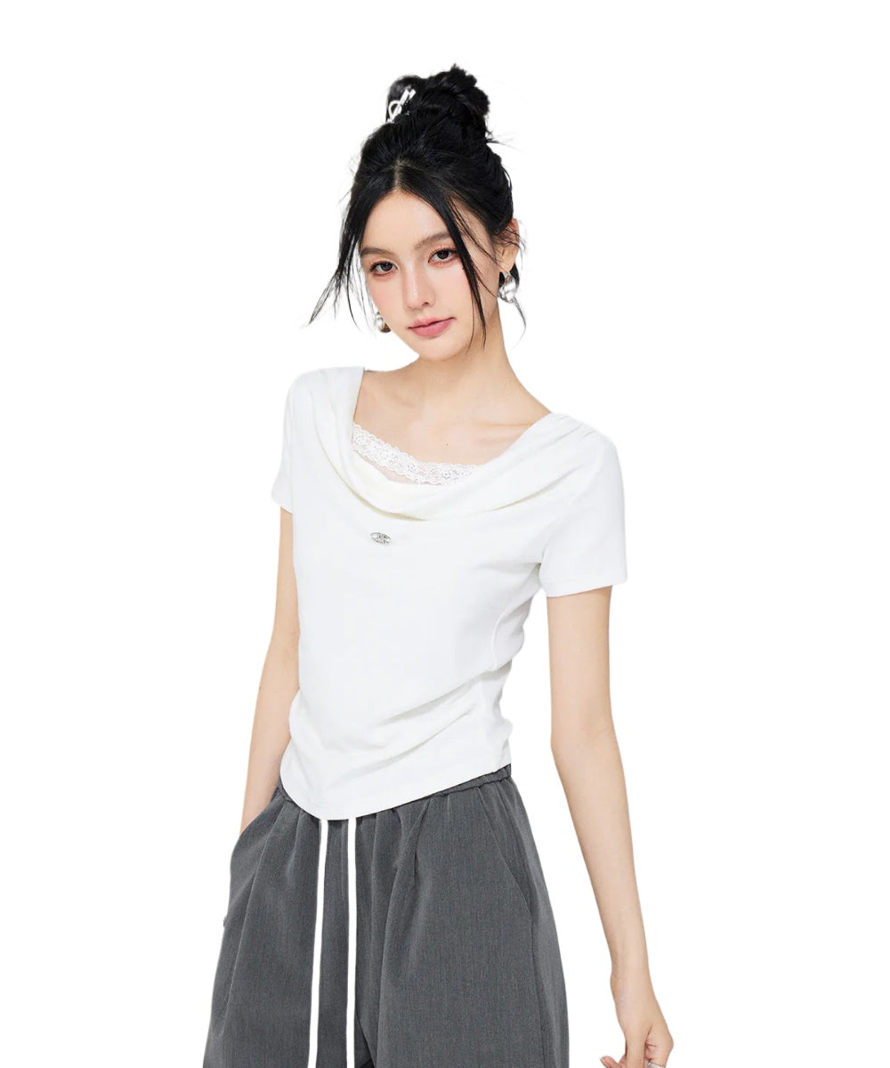 One-shoulder Lace T-shirt