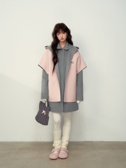 Wool Double-Sided Hooded Cape Coat