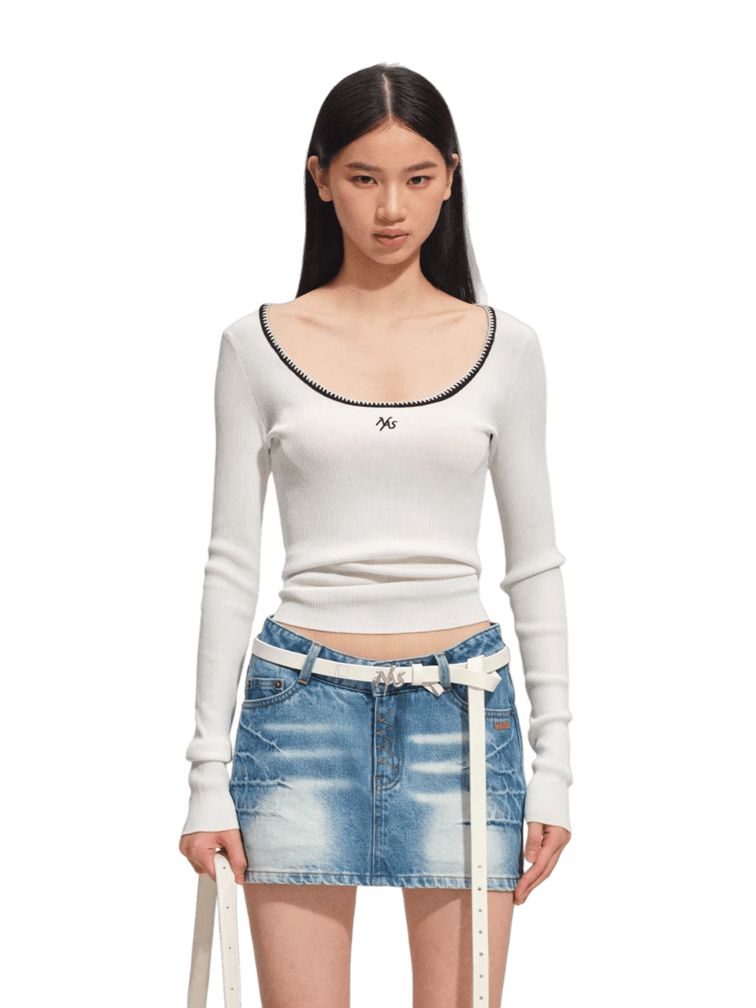 Scoop-Neck Slim-Fit Stretch Knit Top