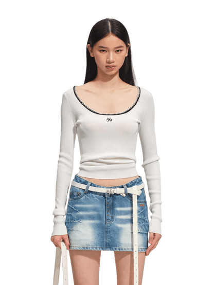 Scoop-Neck Slim-Fit Stretch Knit Top