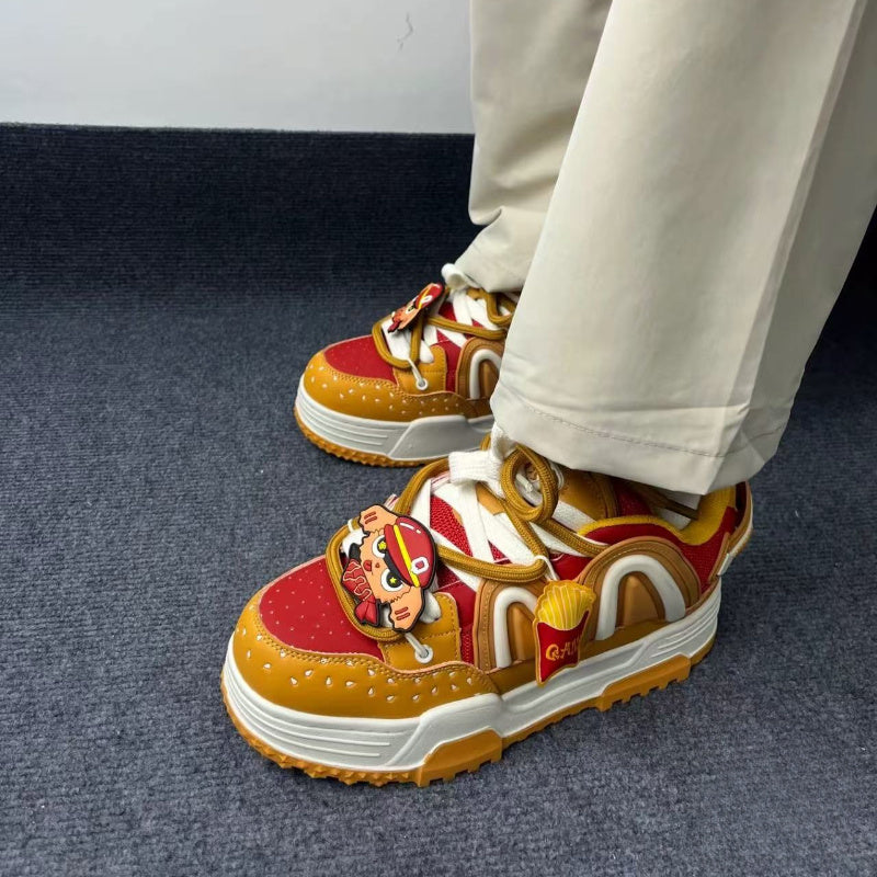 Orange Burger Embroidered Lettering Low-Top Skate Sneakers