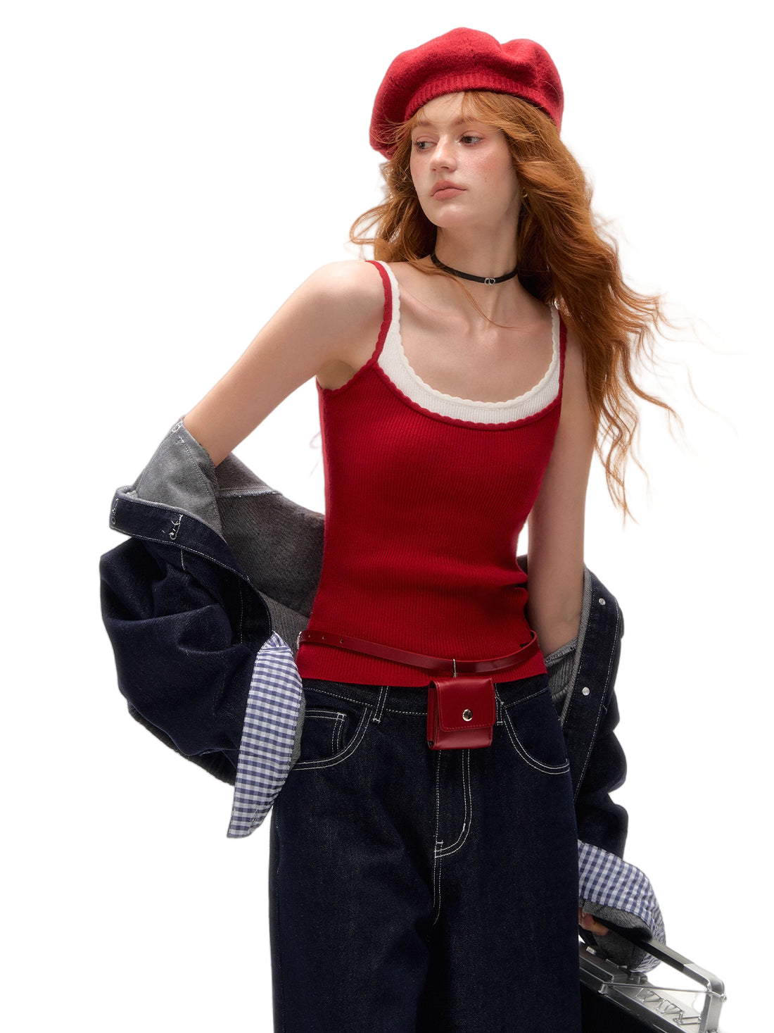 Wave-Edge Layered Knit Camisole